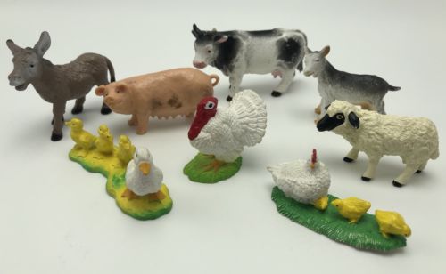 Vintage Bully Farm Toy Figures Germany Donkey Cow Pig Turkey Duck Goat Bullyland