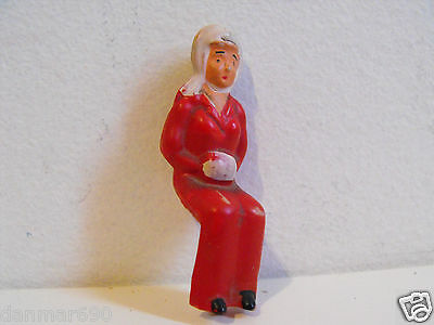Vintage Hard Plastic Sitting Down Figures Red an old lady, Woman