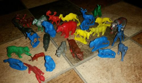 Vintage hard plastic safari zoo animals figure marx? toy lot of 27