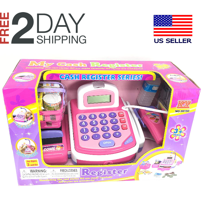 Pretend Play Electronic Cash Register Toy Realistic Actions & Sounds Pink