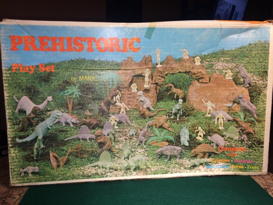 Vintage 1970’s Marx Prehistoric Dinosaur & Cavemen Play Set (Original Box)