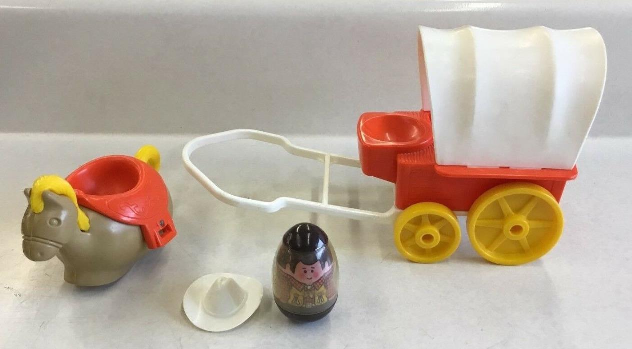 Vintage Hasbro Weebles Covered Wagon, Horse and Cowboy with Hat
