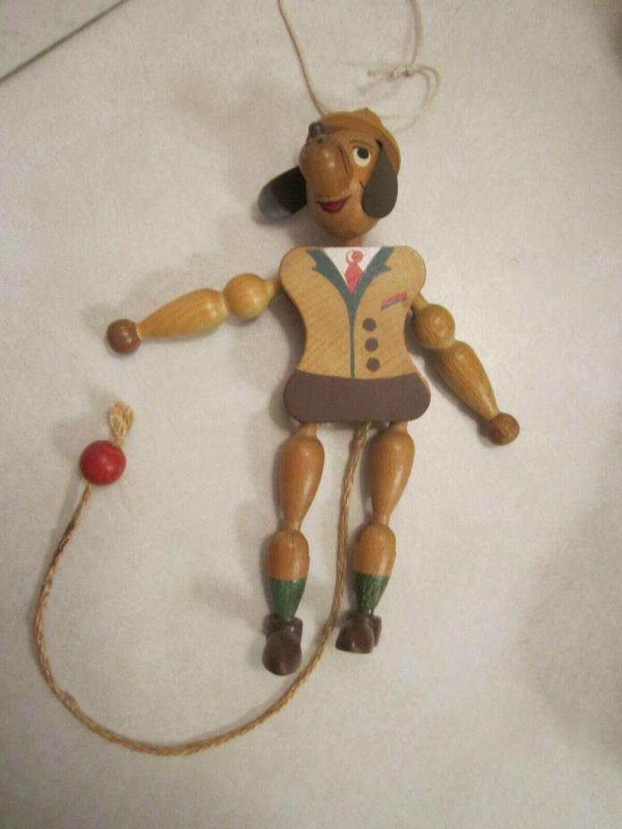 vintage wooden dog jumping-jack (marionette) puppet