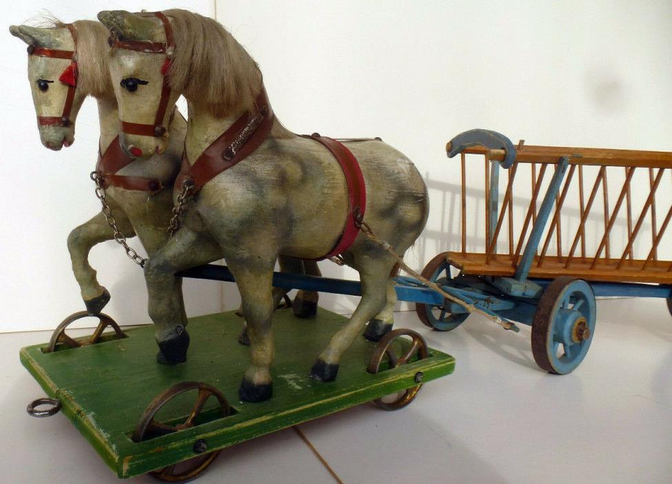 Victorian wood  fantastic double  hitch on 1 single wooden platform w.cart 28