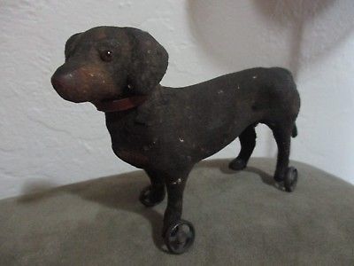 Old Vintage or Antique Puppy Dog on Wheels maybe toy Dachshund Weiner Labrador