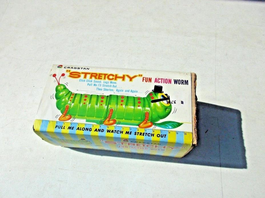 Vintage Cragstan Stretchy Inch Worm Caterpillar Pull Toy Rare With Box Lot Mint!
