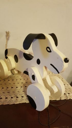 NEW Wood Dalmation pull toy dog ~puppy ~ black & white Fire House dog HANDMADE!