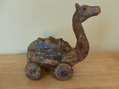 Antique Carved Wood Camel on Wheels Toy. 9