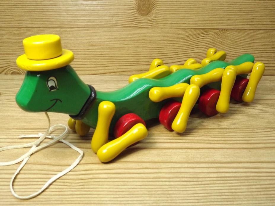 Kouvalias Vintage Wooden Pull Toy Caterpillar Made In Greece Greek - No Box