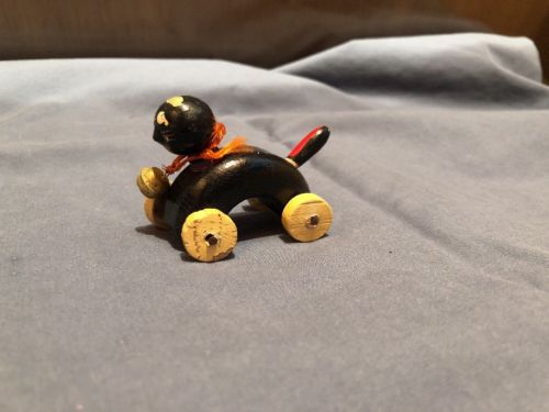 Vintage Black Cat  wooden toy on wheels