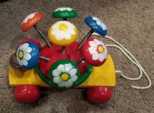 Kouvalias VTG Flowers with bell Pull Toy Greece Wood  Multi color