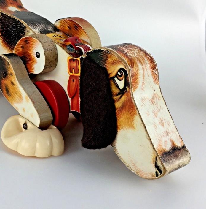 Fisher Price Snoopy Dog Vintage Wooden Pull Toy 1961 Toy 181 Spots Works Gift
