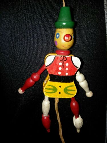 Vintage Wood Pull String Dancing Puppet Pinocchio Jumping Jack Ornament