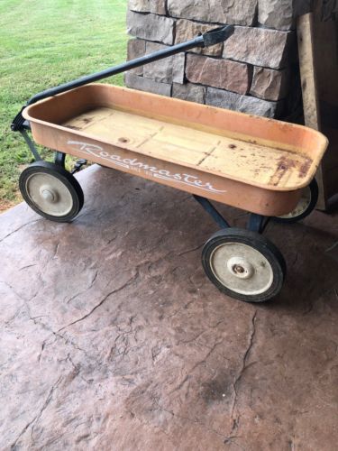 Vintage Original Roadmaster Kids Pull Toy Red Faded Wagon Repurpose Decor