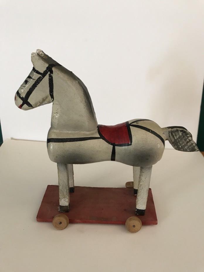 Victorian Wooden Toy Horse on Wheels Great Collectible