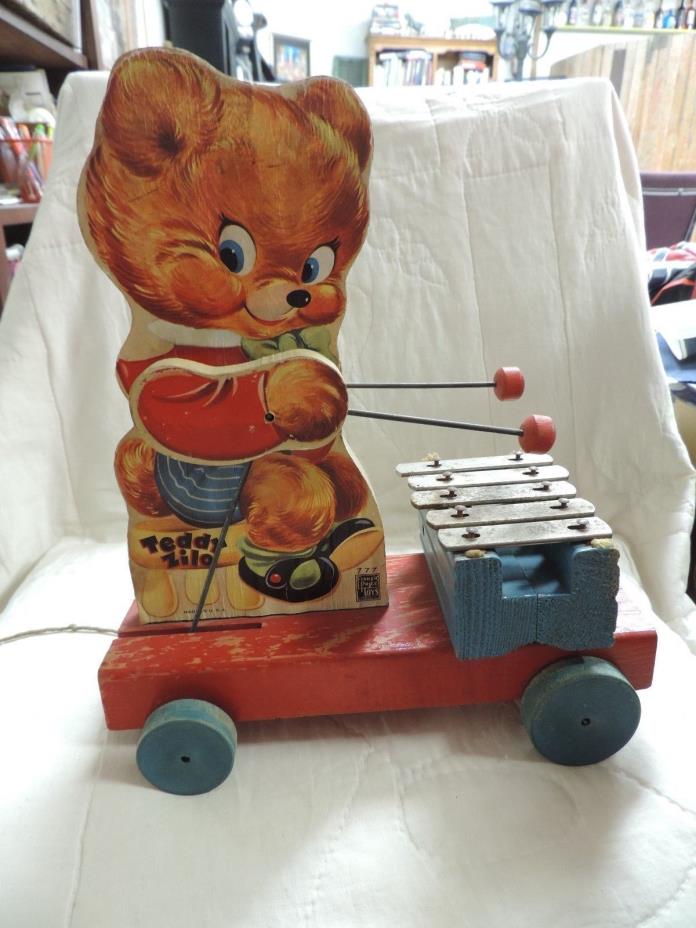 VINTAGE WOOD TEDDY ZILO Xylophone #777 PULL TOY Fisher Price Toys