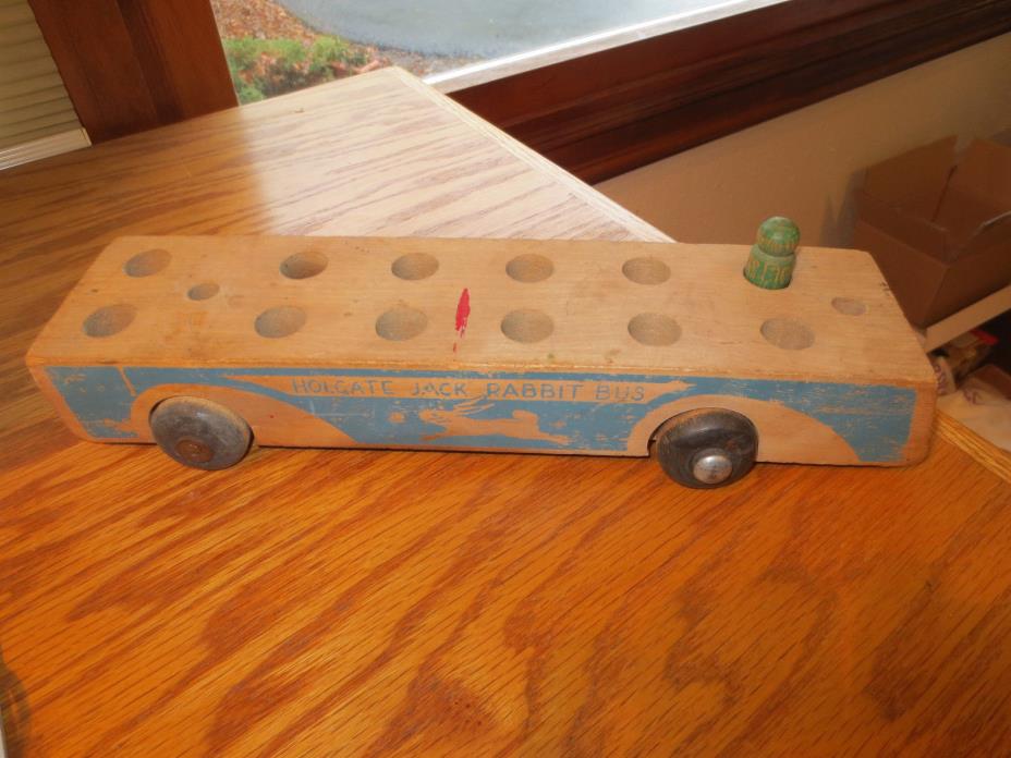 1940's HOLGATE Wooden Pull ToyJACK RABBIT BUS  as is No top