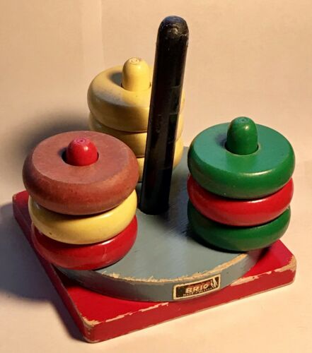 Vintage Brio Wood Round 3 Ring Wood Stacking Toy Made in Sweden