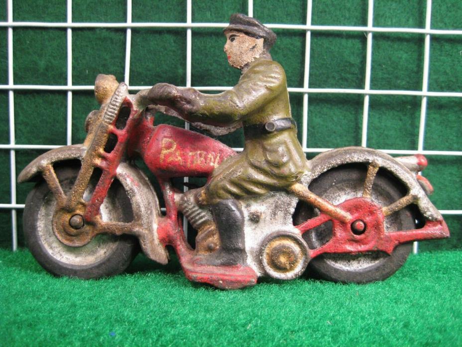 Cast Iron Harley Motorcycle Patrol Policeman Vintage Reproduction Toy