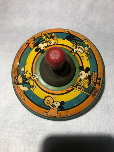 Vintage Fritz Bueschell Disney Mickey Mouse Tin Litho Spinning Top USA
