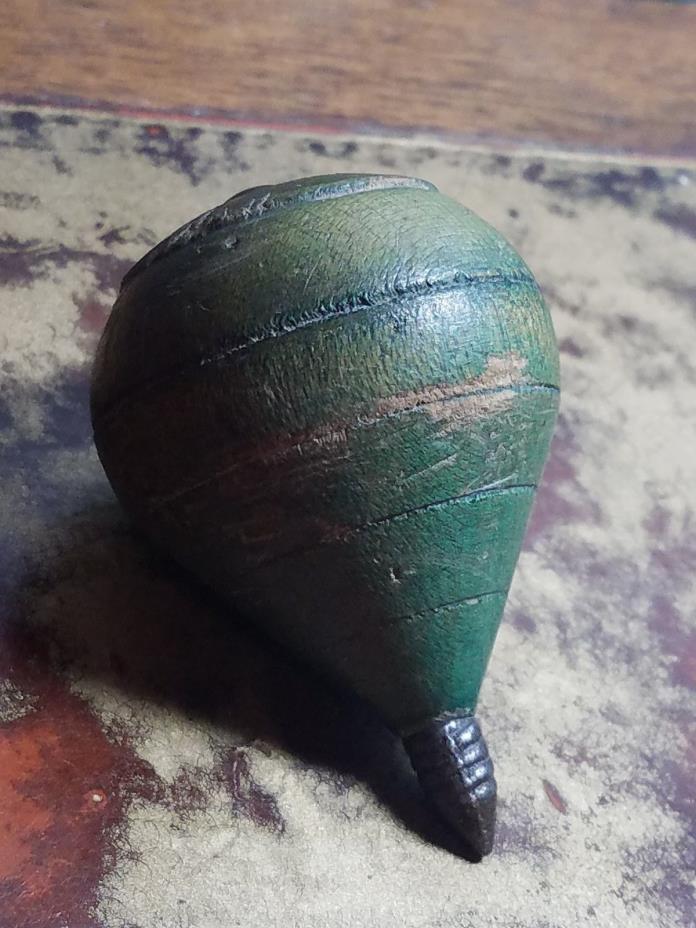 Antique Green Spinning Top Toy Threaded Primitive Patina Possibly Hand Turned