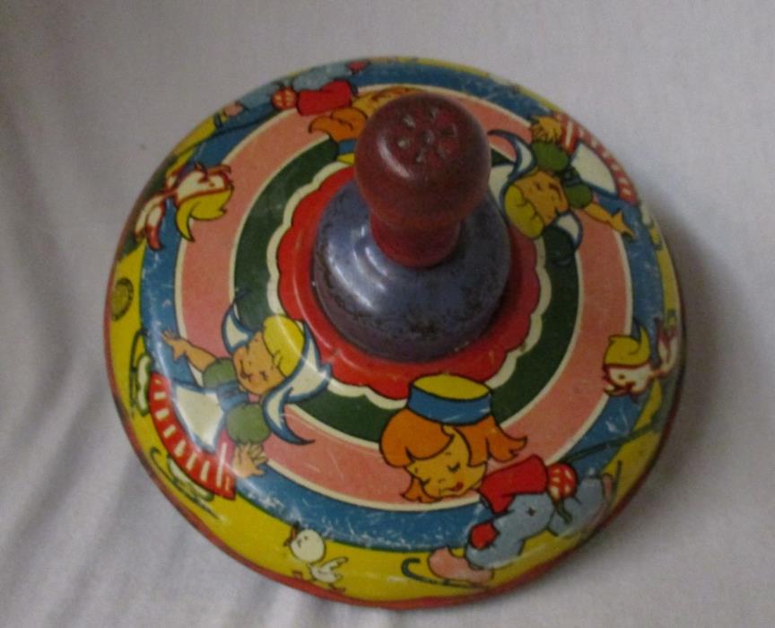 1940's Ohio Art spinning top - Dutch Girl with Animals/Pets