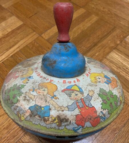 Vintage Ohio Art Tin Litho Toy Spinning Top Here We Go Round the Mulberry Bush