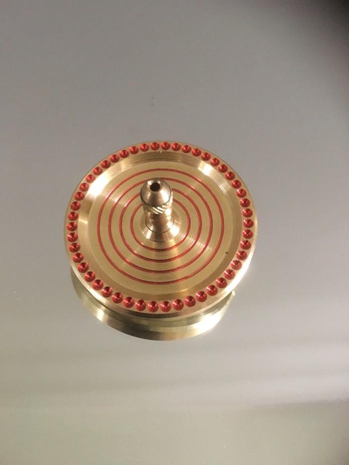 Brass spinning top with ceramic bearing, index and ring design (over 7 min spin)
