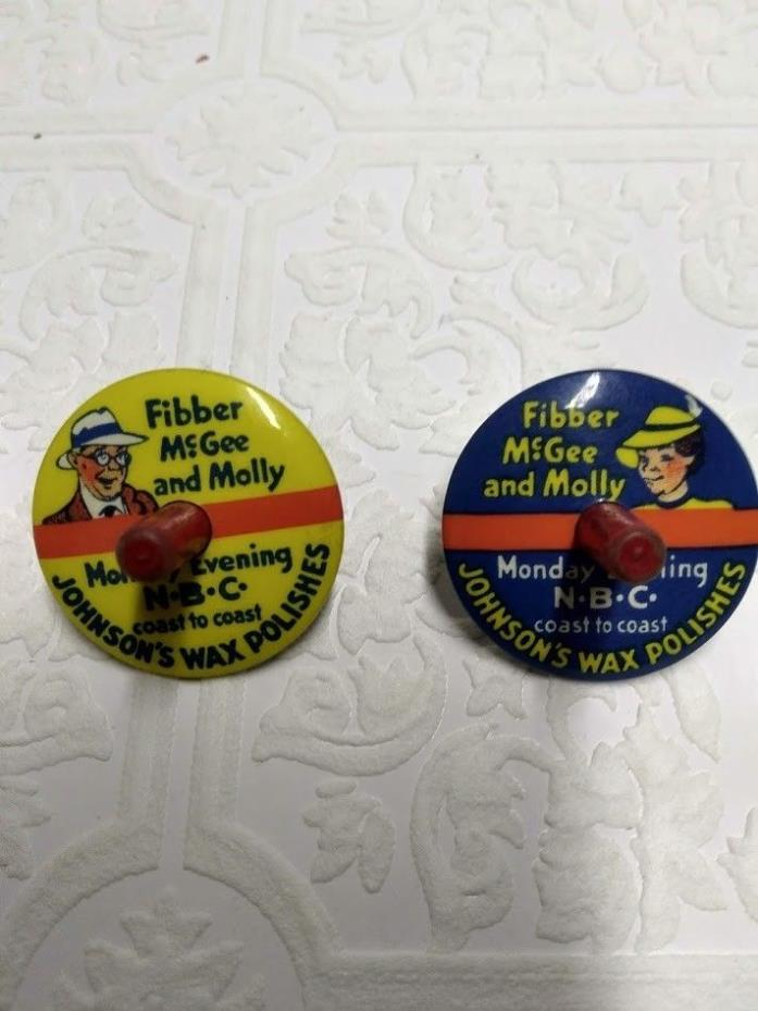Vintage toy tops FIBBER MCGEE AND MOLLY lot of 2 1930's