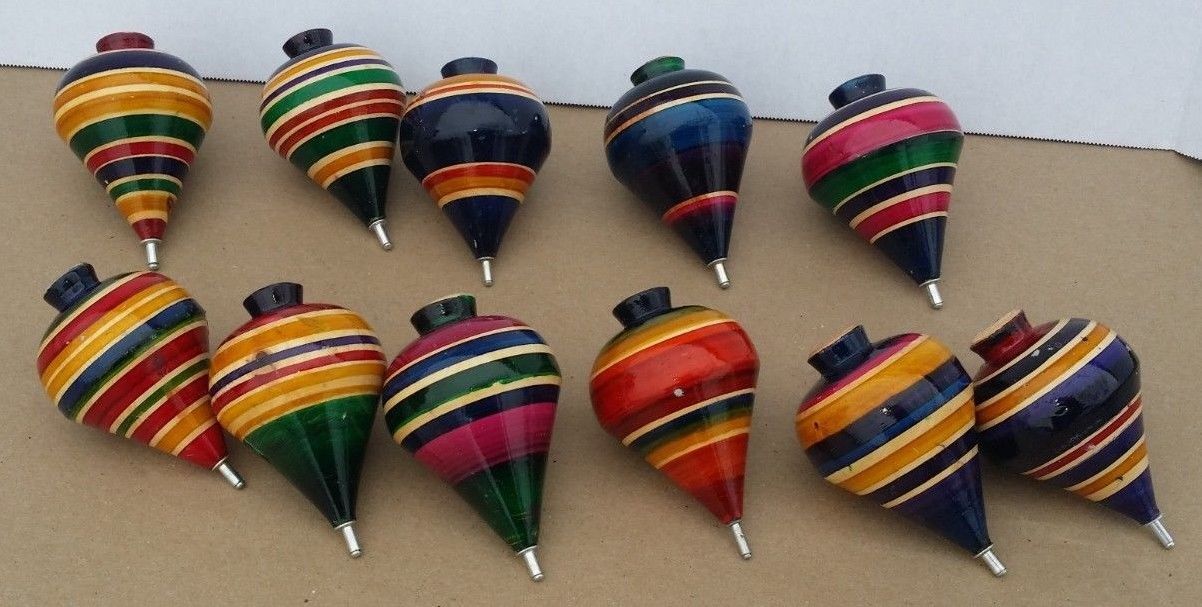 Trompo Multi colored Spinning Top Mexican Classic Wooden Toy with FREE SHIPPING