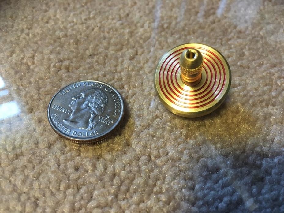 Brass spinning top with ceramic bearing and red ring design (over 5 min spin)