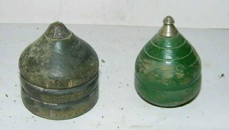 antique spinning tops toys 1-all wood, 1-with metal fat type