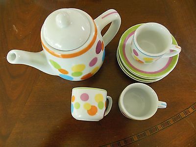 Child's Miniature Tea Set White with Colored Polka Dots