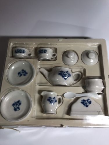 Vintage Chilton China Tea Set 10 Piece Blue Flowers Miniature