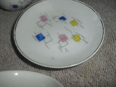 SILVER RIMMED - WHITE WITH COLOR SQUARES TEA SET COMPONENTS