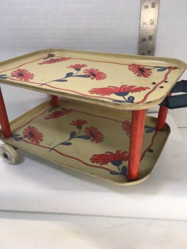 OHIO ART Tea Serving Rolling Cart 2 tier Tin Vintage Toy