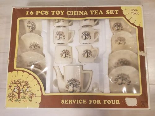 Vintage Toy Tea Set by Summco 1986 Owl and tree print