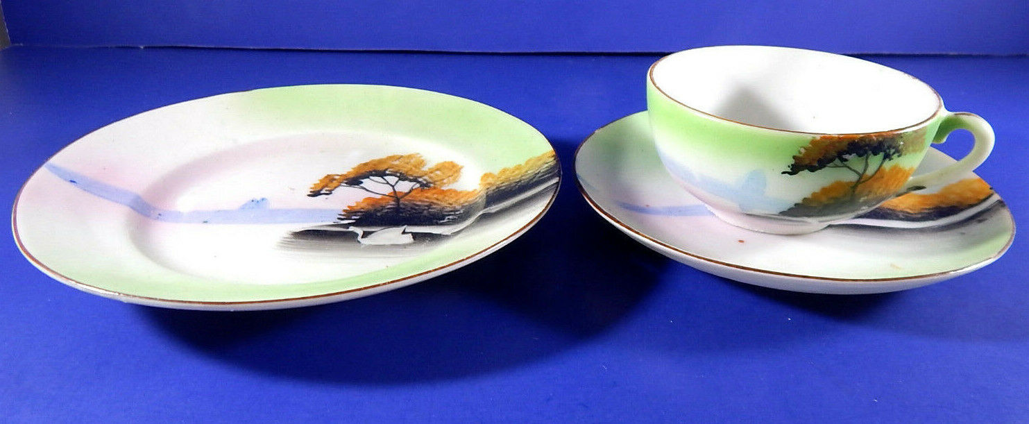Vintage Toy Tea Partial Set Hand painted Tea Cup Saucer Plate