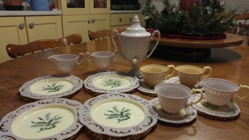 Vintage 1950's TOY TEA SET by IRWIN.  Service for four plus flatware