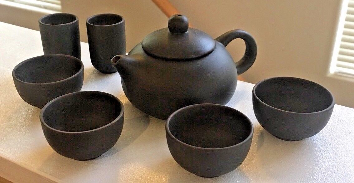 CHINESE YIXING ? Tea Set Teapot Miniature Earthenware Brown Clay Cups #62