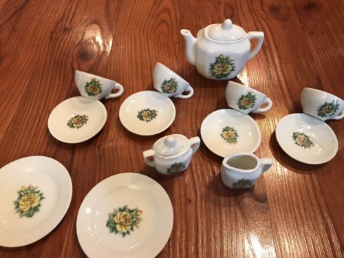 Vintage Porcelain Child's Tea Set Made In Japan floral yellow pattern 1940s