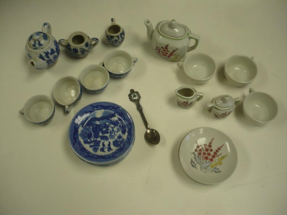 VINTAGE 14 PIECE CHILD'S  BLUE WILLOW CHINA SET PLUS 2ND SET MADE IN JAPAN