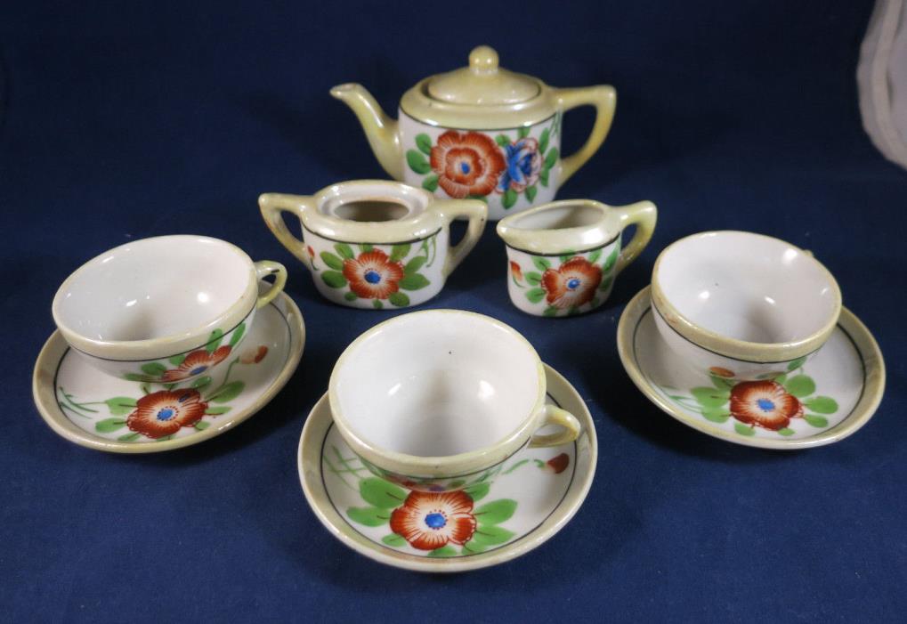 Vintage 11 Pc. Floral Luster Porcelain Child's Tea Set Made In Japan