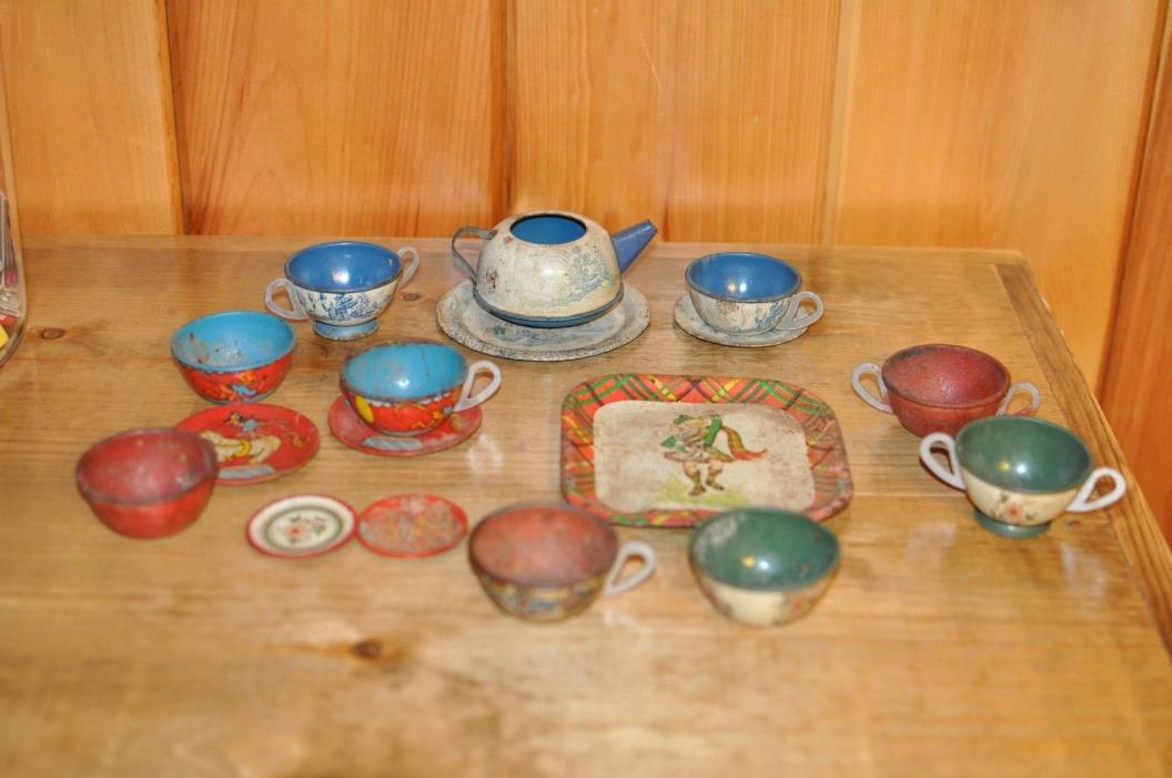 vintage metal toy teacups Ohio Art Co lot