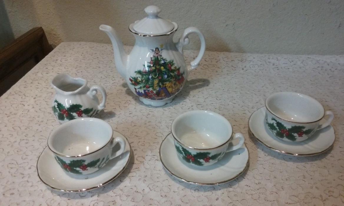 Vintage 9 piece Christmas Doll or Childs Tea Set Porcelain by Roehler Germany