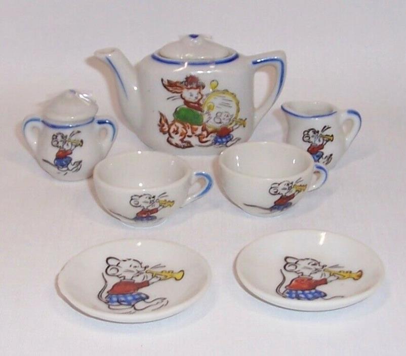9 Piece Kids Child's Tea Set Vintage  Made In Japan Animal Parade