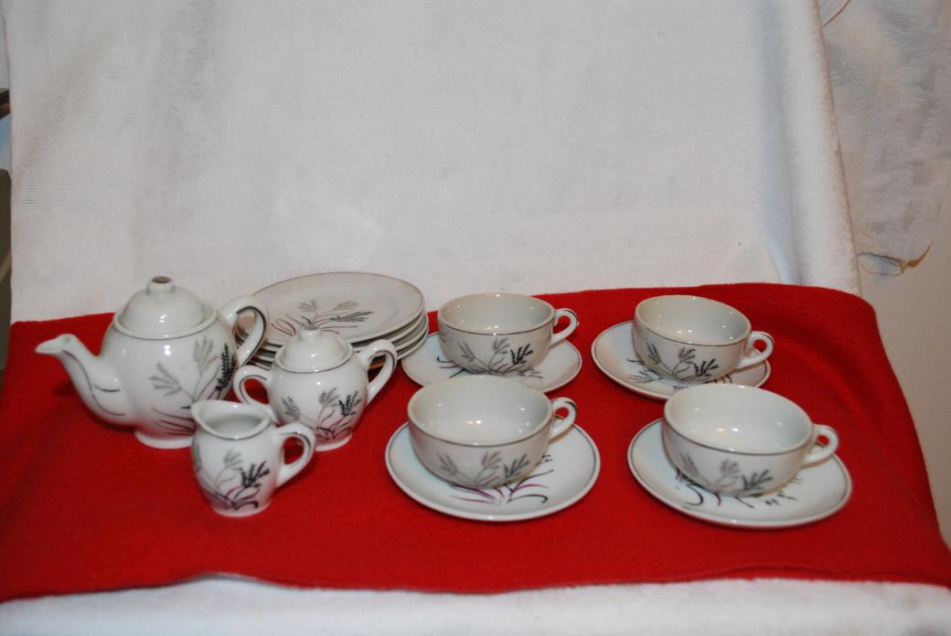 vtg HAND PAINTED CHINA CHILD'S TEA SET MADE IN JAPAN 15 PC. wheat pattern