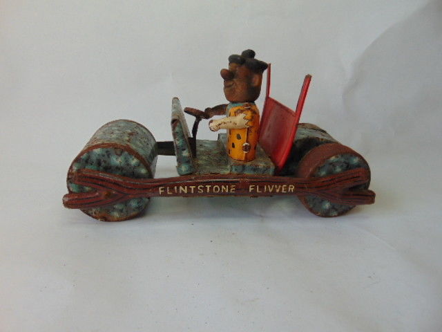 1962 Fred Flinstone Flivver Marx Hanna-Barbera Tin Friction Toy Car Vintage