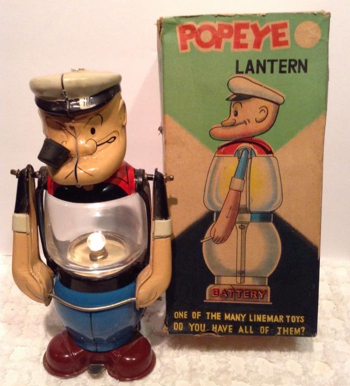 Vintage MIB Linemar Popeye Lantern Working Tin Amazing Must See!