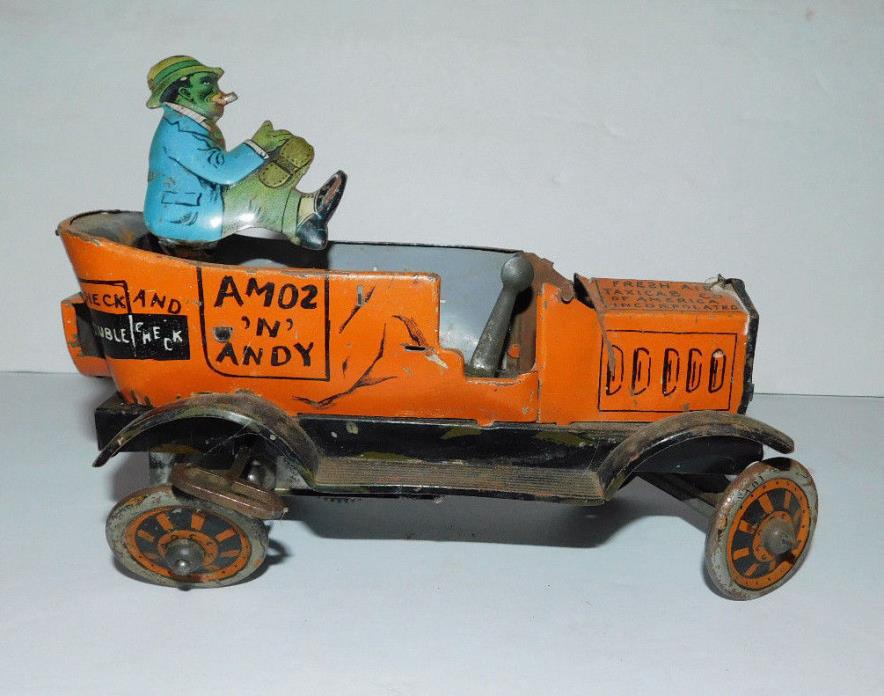 VINTAGE TIN WIND UP AMOS AND ANDY TAXI CAB LOUIS MARX TOY FOR PARTS OR REPAIR